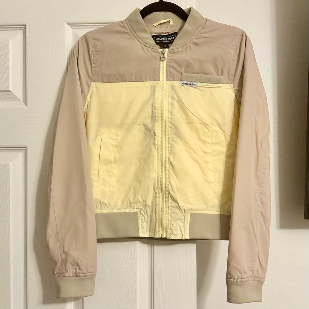Members Only Beige and Yellow Bomber Jacket